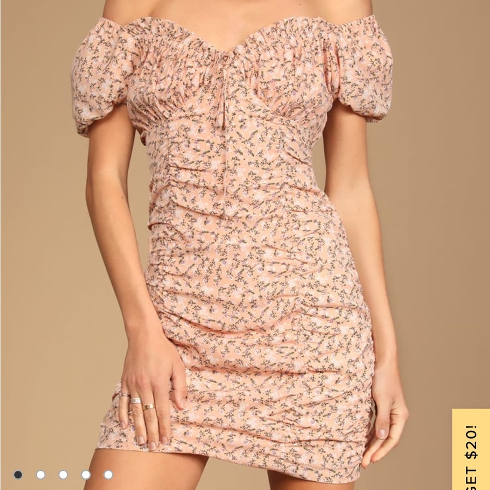 Lulu’s Peach Floral Off-the-Shoulder Dress
